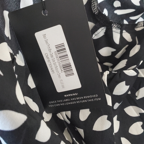 Pretty Little Thing Black White Seed Print Bow Tie Detail Sideslit Bodycon Dress - Picture 9 of 9